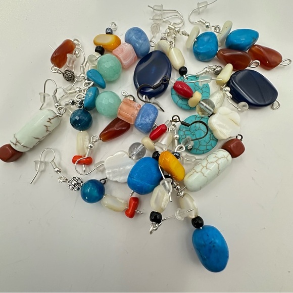 New Earrings Lot Of 10 Handmade Stones Beads Glass And Acrylic Wire Wrapped 5538 - Picture 9 of 14